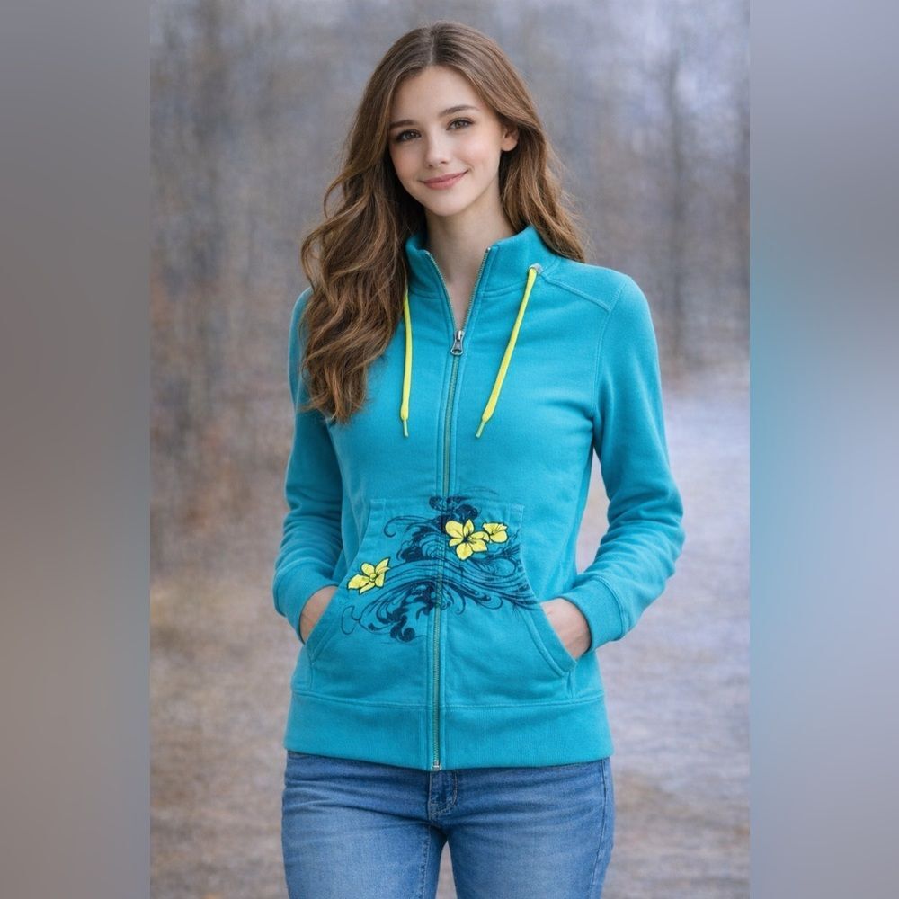 The North Face Sweatshirt Turquoise Floral Graphic Women's Jacket S Never Worn
